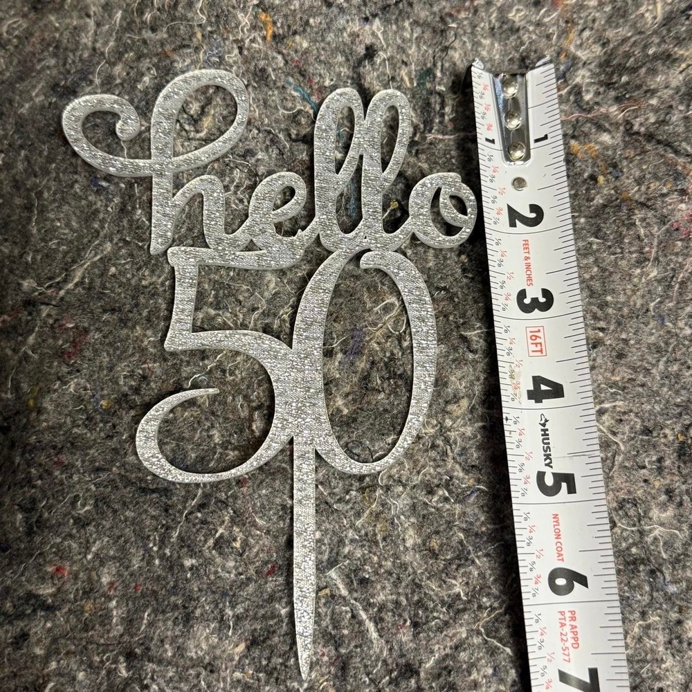 Hello 50 Birthday Cake Topper Silver Glitter Fifty Anniversary Party Decor